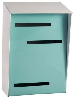 Mid Century Modern Mailbox, Two Tone White, Vertical White, Robin Egg