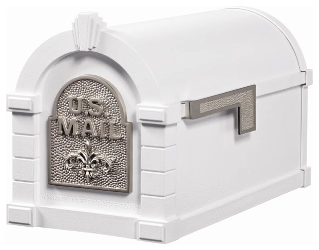 Gaines Keystone Series Curbside Mailbox, White And Satin Nickel, Fleur-De-Lis 3 Gaines Keystone Series Curbside Mailbox, White And Satin Nickel, Fleur-De-Lis