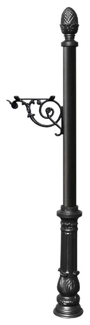 QualArc Lewiston Post Only W/Support Brace Ornate Base And Pineapple Finial - Black