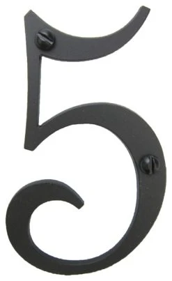 Bushere & Son Iron Studio Inc. Classic Smooth Spanish Style Address Numbers, Black, 5
