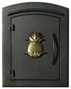 QualArc Non-Locking Column Mount Mailbox With "Decorative Pineapple Logo", Black