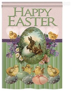 Breeze Decor Easter Bunny With Chicks 2-Sided Vertical Impression House Flag