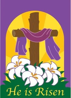 Dicksons Double Applique Easter Cross Risen Polyester Garden Flag