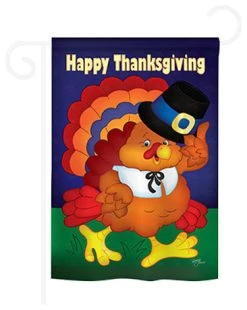 Breeze Decor Thanksgiving Happy Thanksgiving Turkey 2-Sided Impression Garden Flag