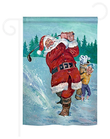 Breeze Decor Christmas Snow Golfing Santa 2-Sided Impression Garden Flag 3 Breeze Decor Christmas Snow Golfing Santa 2-Sided Impression Garden Flag