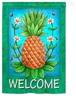 Breeze Decor Pineapple Welcome 2-Sided Vertical Impression House Flag