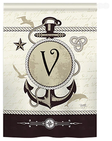Breeze Decor Nautical V Monogram 2-Sided Vertical Impression House Flag 3 Breeze Decor Nautical V Monogram 2-Sided Vertical Impression House Flag