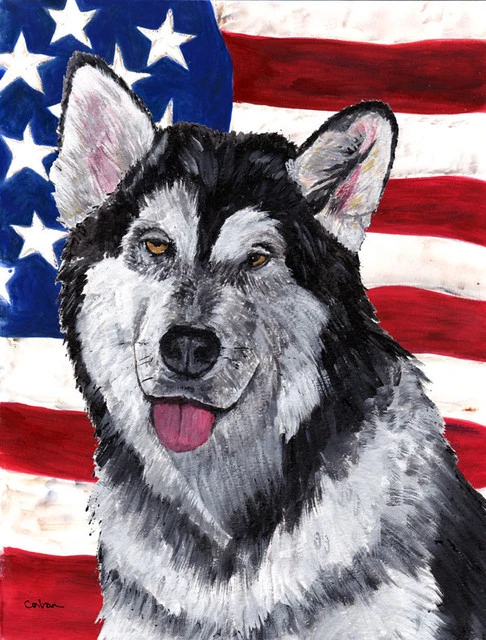 The-store Alaskan Malamute Usa Patriotic American Flag Flag Canvas House Size 3 The-store Alaskan Malamute Usa Patriotic American Flag Flag Canvas House Size