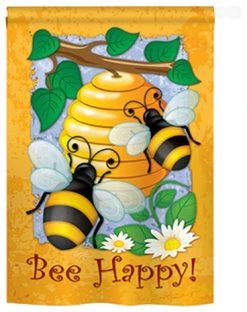 Breeze Decor Bee Happy 2-Sided Vertical Impression House Flag