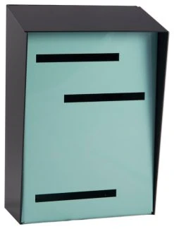Mid Century Modern Mailbox, Two Tone Black, Vertical Large, Robin Egg