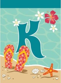 Dicksons Double Applique Flip Flop Monogram "K" Polyester Garden Flag