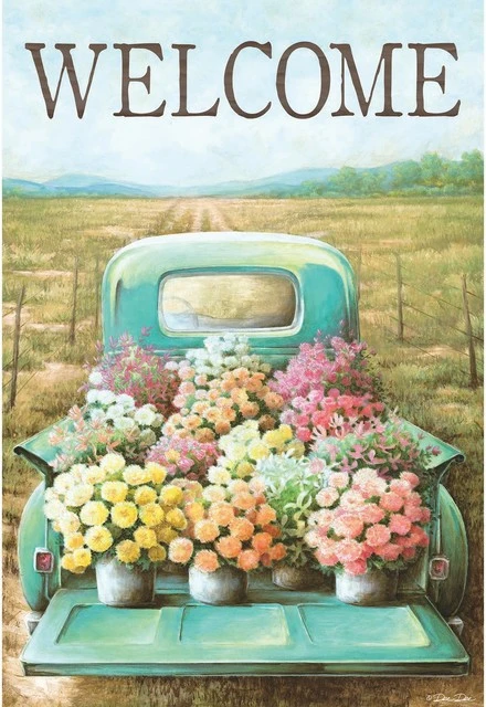 Dicksons Welcome Flower Truck Print Polyester Garden Flag 3 Dicksons Welcome Flower Truck Print Polyester Garden Flag