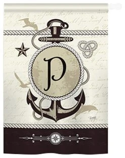 Breeze Decor Nautical P Monogram 2-Sided Vertical Impression House Flag