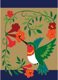 Dicksons Double Applique Hummingbird Burlap Garden Flag