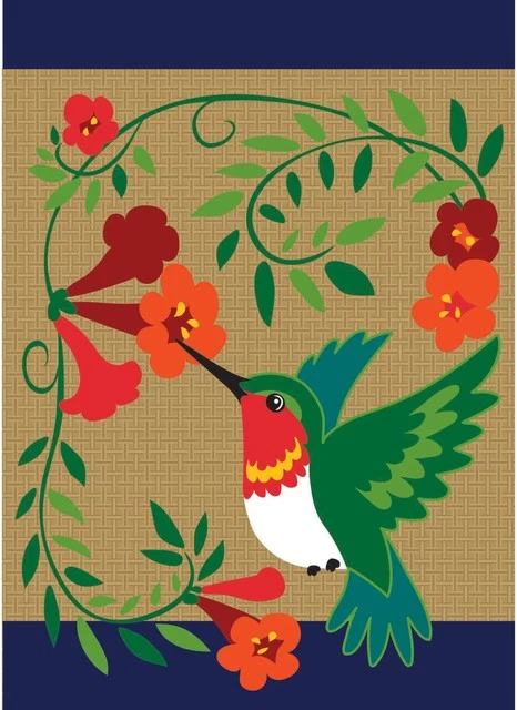 Dicksons Double Applique Hummingbird Burlap Garden Flag 3 Dicksons Double Applique Hummingbird Burlap Garden Flag