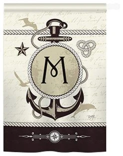 Breeze Decor Nautical M Monogram 2-Sided Vertical Impression House Flag