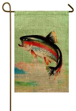 TheWatsonShop Rainbow Trout Burlap Garden Flag