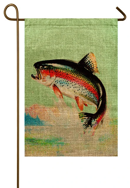 TheWatsonShop Rainbow Trout Burlap Garden Flag 3 TheWatsonShop Rainbow Trout Burlap Garden Flag
