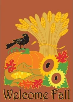 Dicksons Double Applique Welcome Fall Polyester Garden Flag
