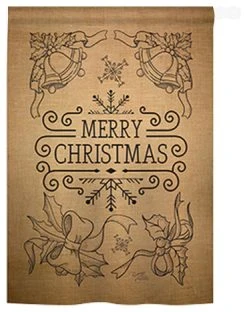 Breeze Decor Christmas Merry Christmas Bells Burlap 2-Sided Vertical Impression House Flag