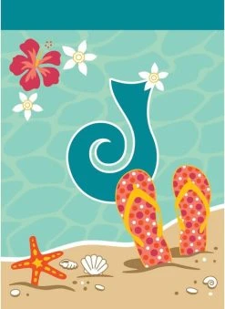 Dicksons Double Applique Flip Flop Monogram "J" Polyester Garden Flag