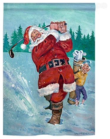Breeze Decor Christmas Snow Golfing Santa 2-Sided Vertical Impression House Flag 3 Breeze Decor Christmas Snow Golfing Santa 2-Sided Vertical Impression House Flag