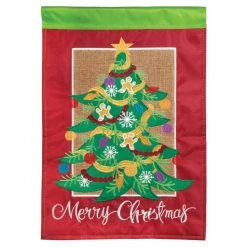 Dicksons Burlap Tree Double Applique Flag