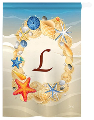 Breeze Decor Summer L Monogram 2-Sided Vertical Impression House Flag 3 Breeze Decor Summer L Monogram 2-Sided Vertical Impression House Flag