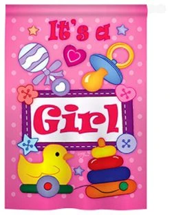 Breeze Decor Baby Girl 2-Sided Vertical Impression House Flag