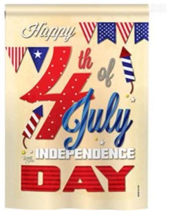 Breeze Decor Fourth Of July Happy 4Th 2-Sided Vertical Impression House Flag