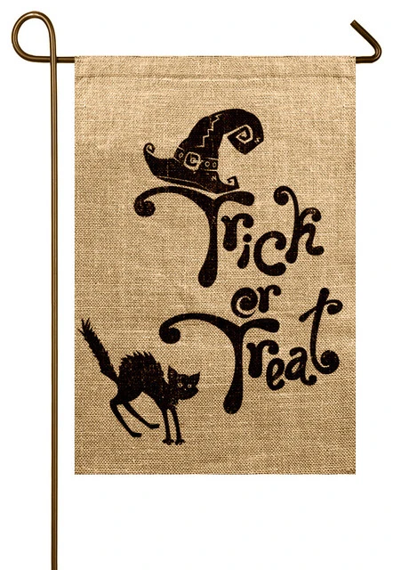 TheWatsonShop Trick Or Treat Burlap Garden Flag 3 TheWatsonShop Trick Or Treat Burlap Garden Flag