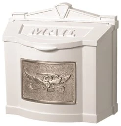 Gaines Mfg Eagle Wall Mount Mailbox, White, Satin Nickel
