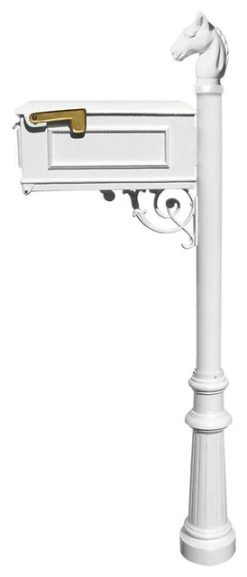 QualArc Lewiston Equine Mailbox Post System W/Fluted Base And Horsehead Finial - White