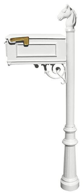 QualArc Lewiston Equine Mailbox Post System W/Fluted Base And Horsehead Finial - White 3 QualArc Lewiston Equine Mailbox Post System W/Fluted Base And Horsehead Finial - White