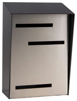 Mid Century Modern Mailbox, Two Tone Black, Vertical Large, Stainless