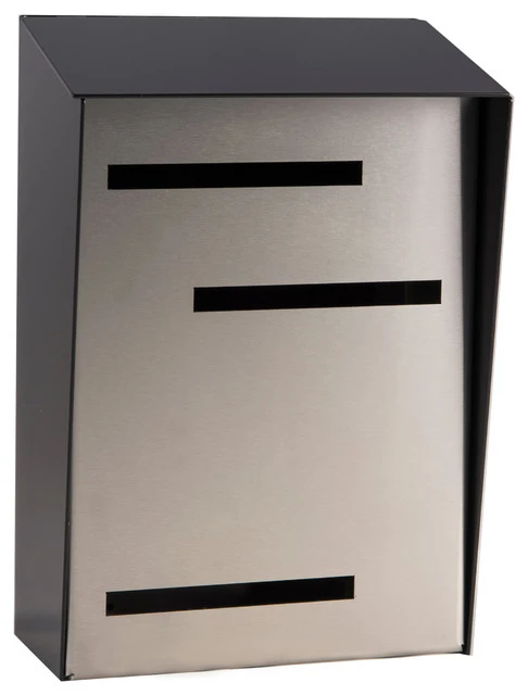 Mid Century Modern Mailbox, Two Tone Black, Vertical Large, Stainless 3 Mid Century Modern Mailbox, Two Tone Black, Vertical Large, Stainless