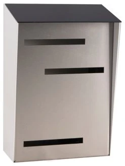 Mid Century Modern Mailbox, Tri Tone Black, Vertical Large, Stainless