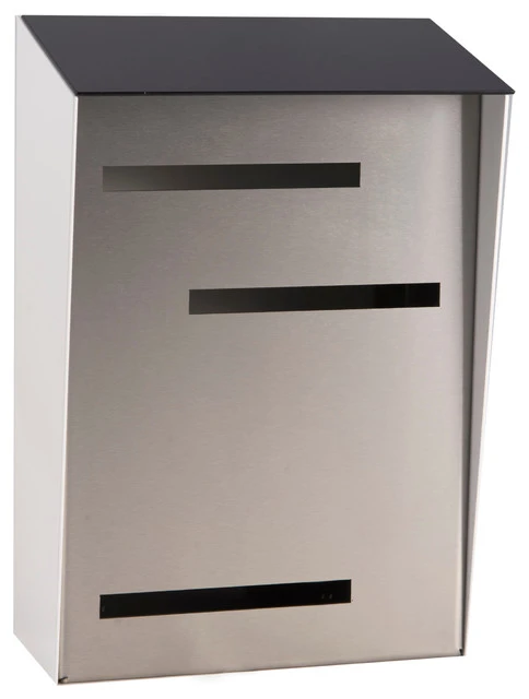 Mid Century Modern Mailbox, Tri Tone Black, Vertical Large, Stainless 3 Mid Century Modern Mailbox, Tri Tone Black, Vertical Large, Stainless