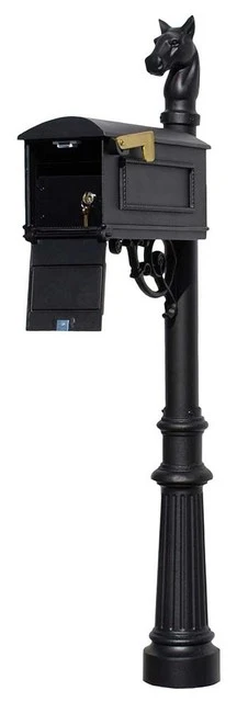 QualArc Mailbox Post System-Locking Insert, Fluted Base, No Address Plate/Number, Black